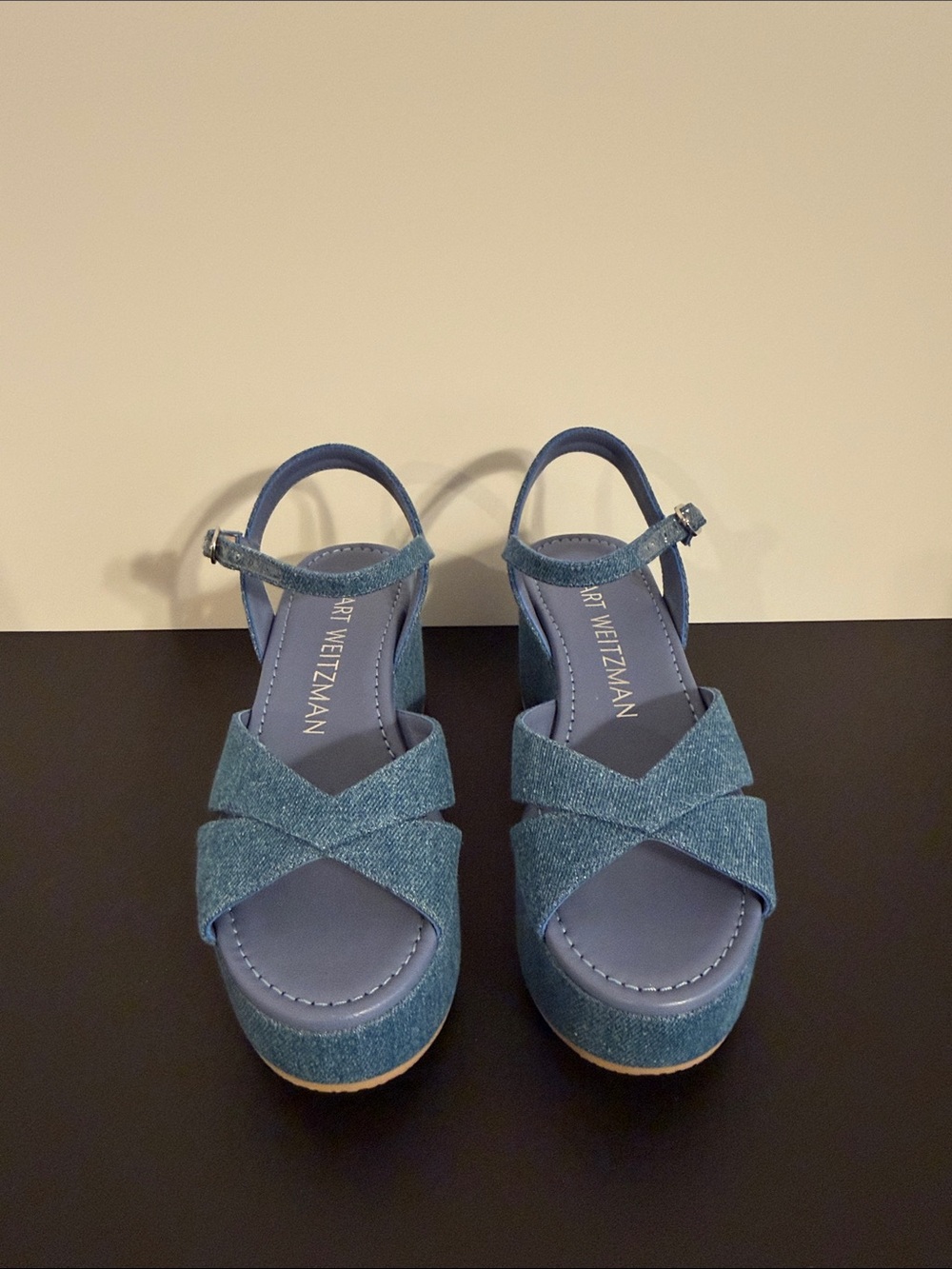 Stuart Weitzman Women Denim Blue Platform Sandals - Picture 2 of 6